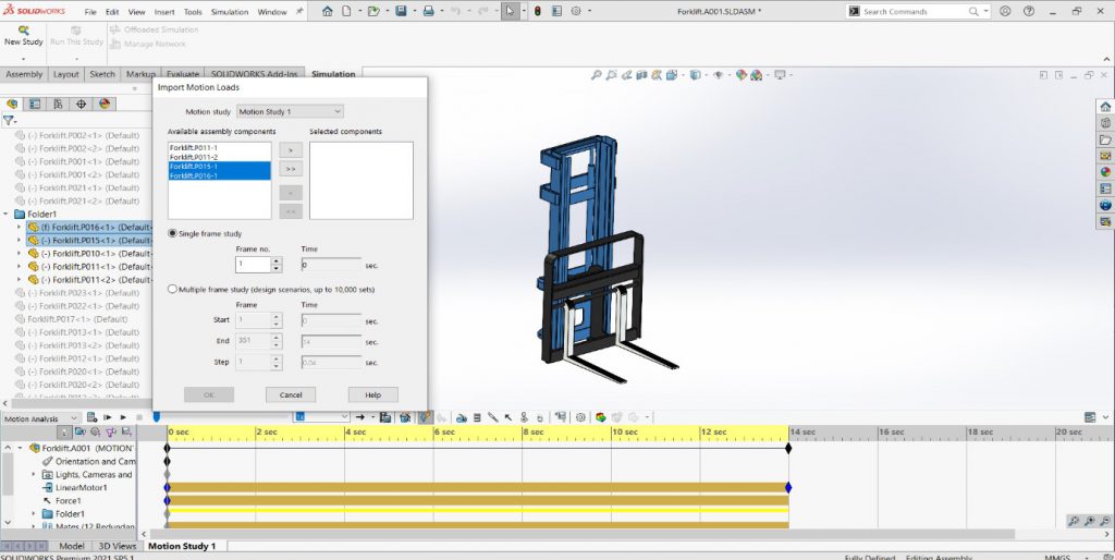 Multi Frame study in solidworks simulation