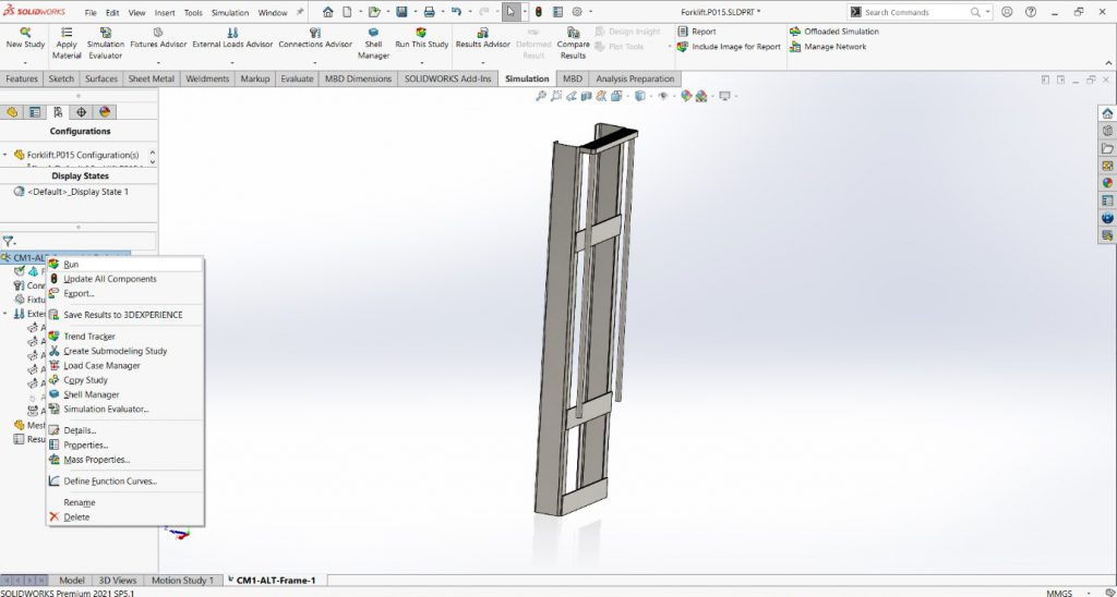 static analysis through import option in SOLIDWORKS