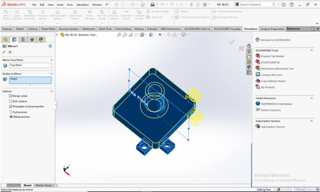 Mirroring in SolidWorks 2021