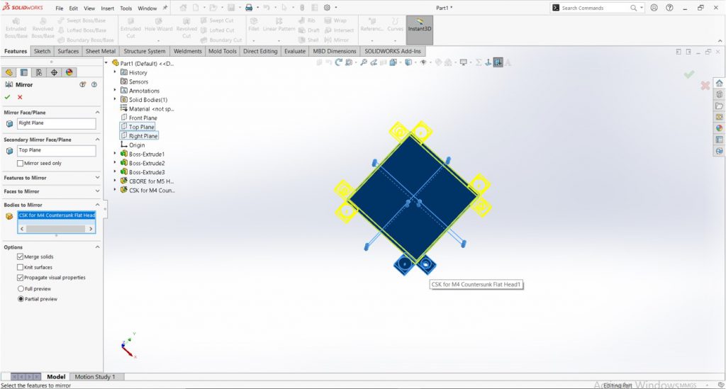 Mirroring in SolidWorks 2022