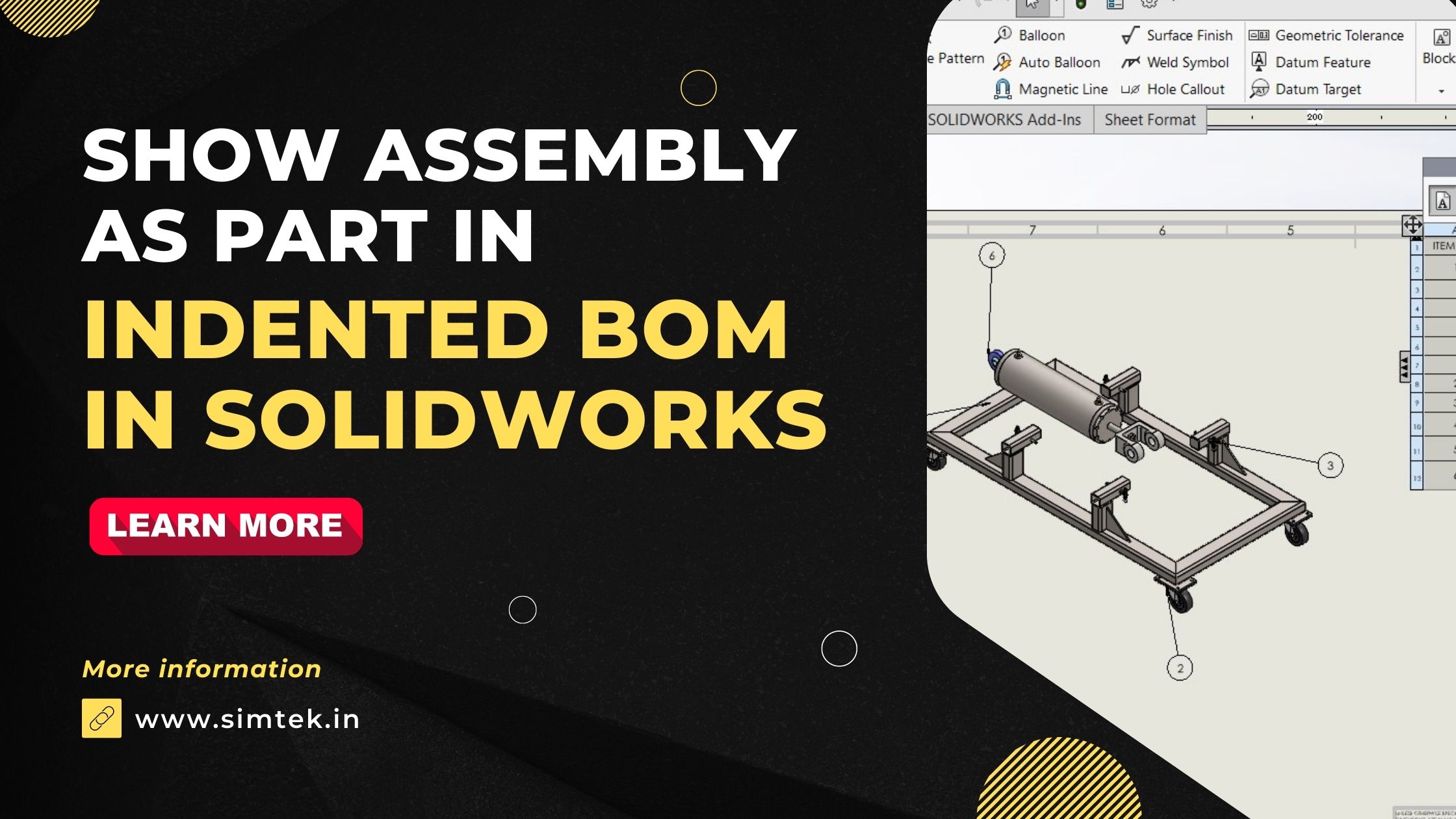 Show assembly as part in indented BOM in SOLIDWORKS