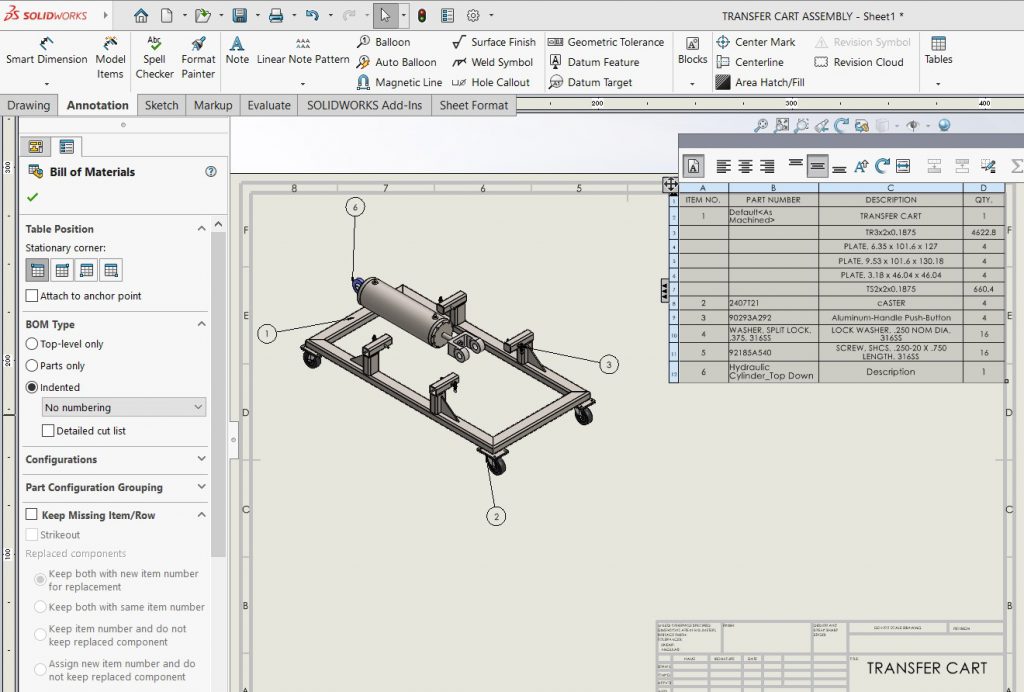 Show assembly as part in intended BOM in SOLIDWORKS