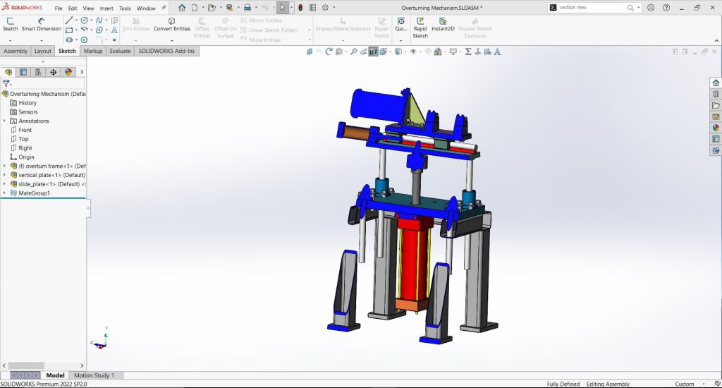 rotating section view with plane and axis in Solidworks 2022
