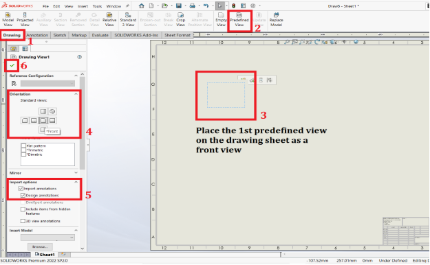  Placing the predefined views on the drawing sheet - Soidworks
