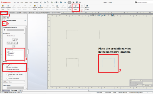 Placing the flat pattern views on the drawing sheet - solidworks
