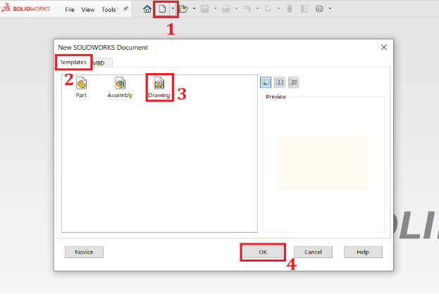 Choosing drawing template and sheet size - Solidworks
