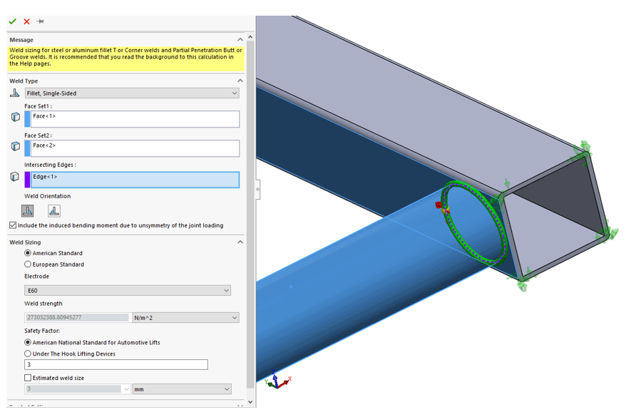 Solidworks Simulation Connectors Edge weld