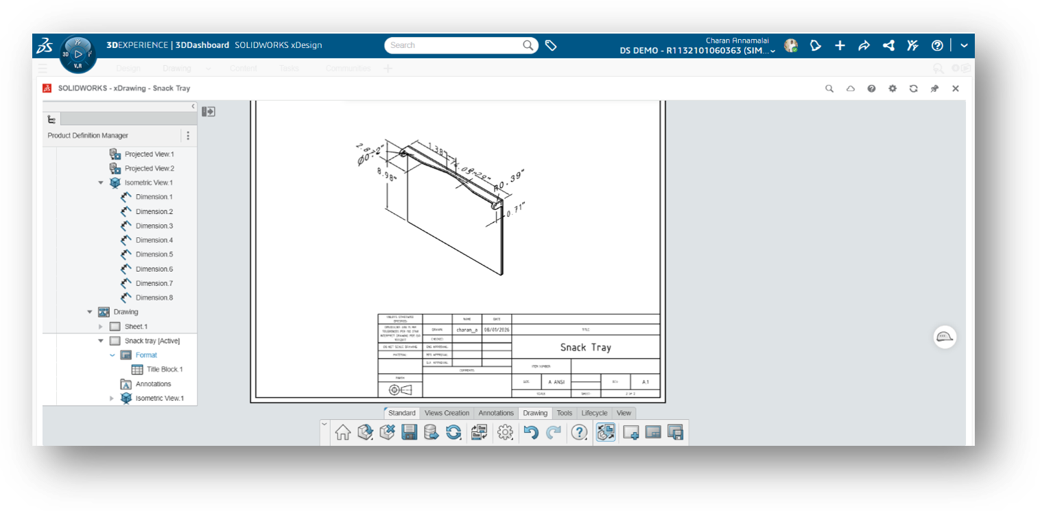 Isometric view of the model with all required dimensions added.