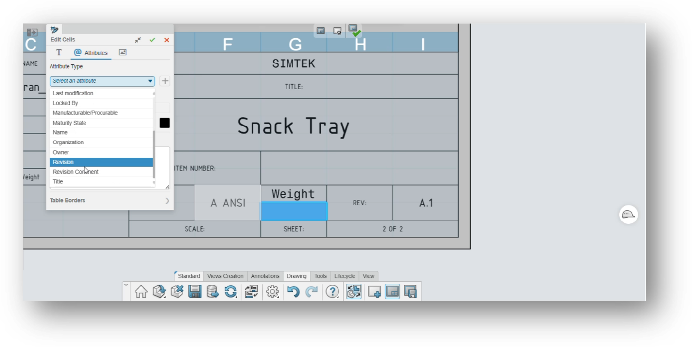 Assigning the Weight attribute to a title block cell.