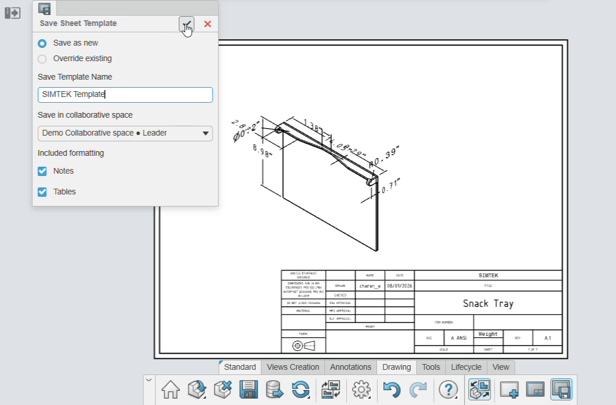 Saving the customized sheet as SIMTEK Template.