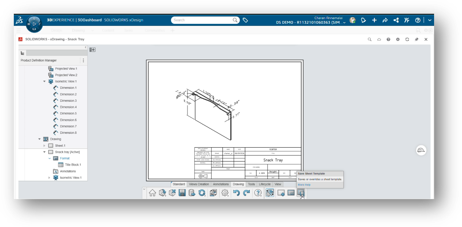 Selecting Simtek Template while adding a new sheet.